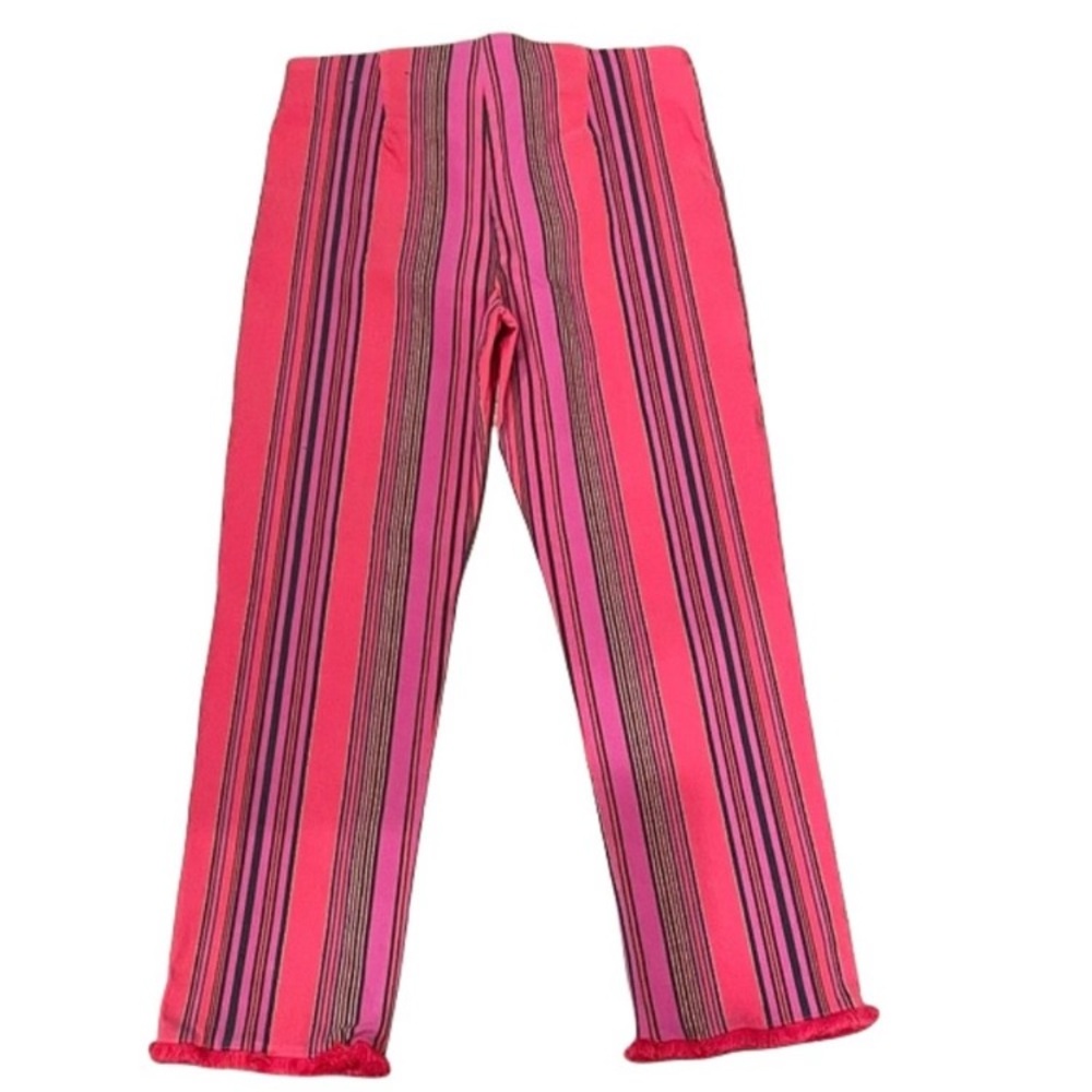 NWOT Attyre Pink Red Multi Striped Pants Frayed Fringe Ankle Cropped Women’s 12